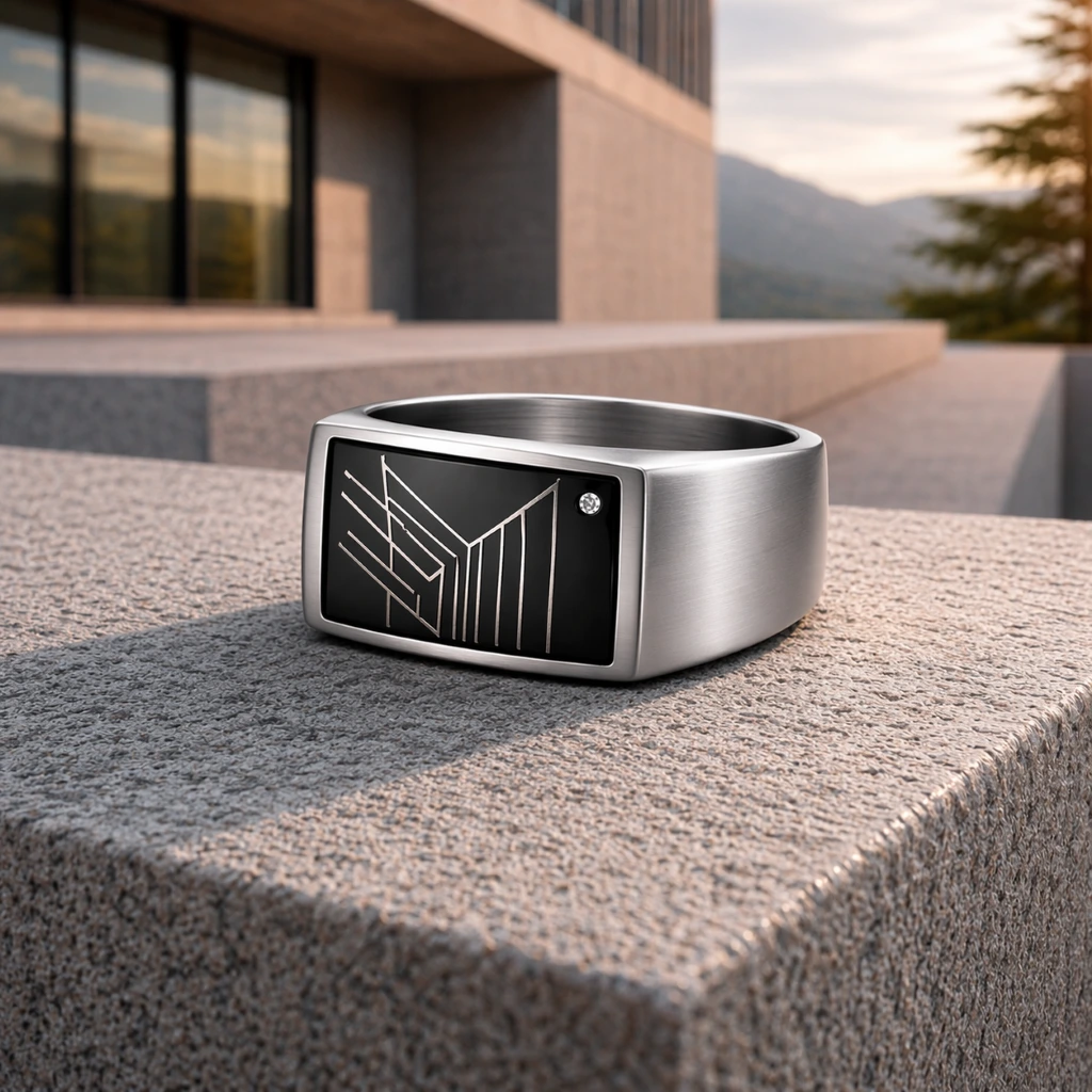 Minimal design ring outside on stone surface.