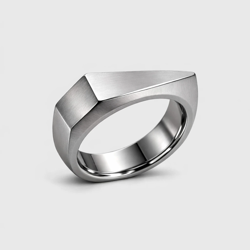 image of a gemotric ring on beige clean background